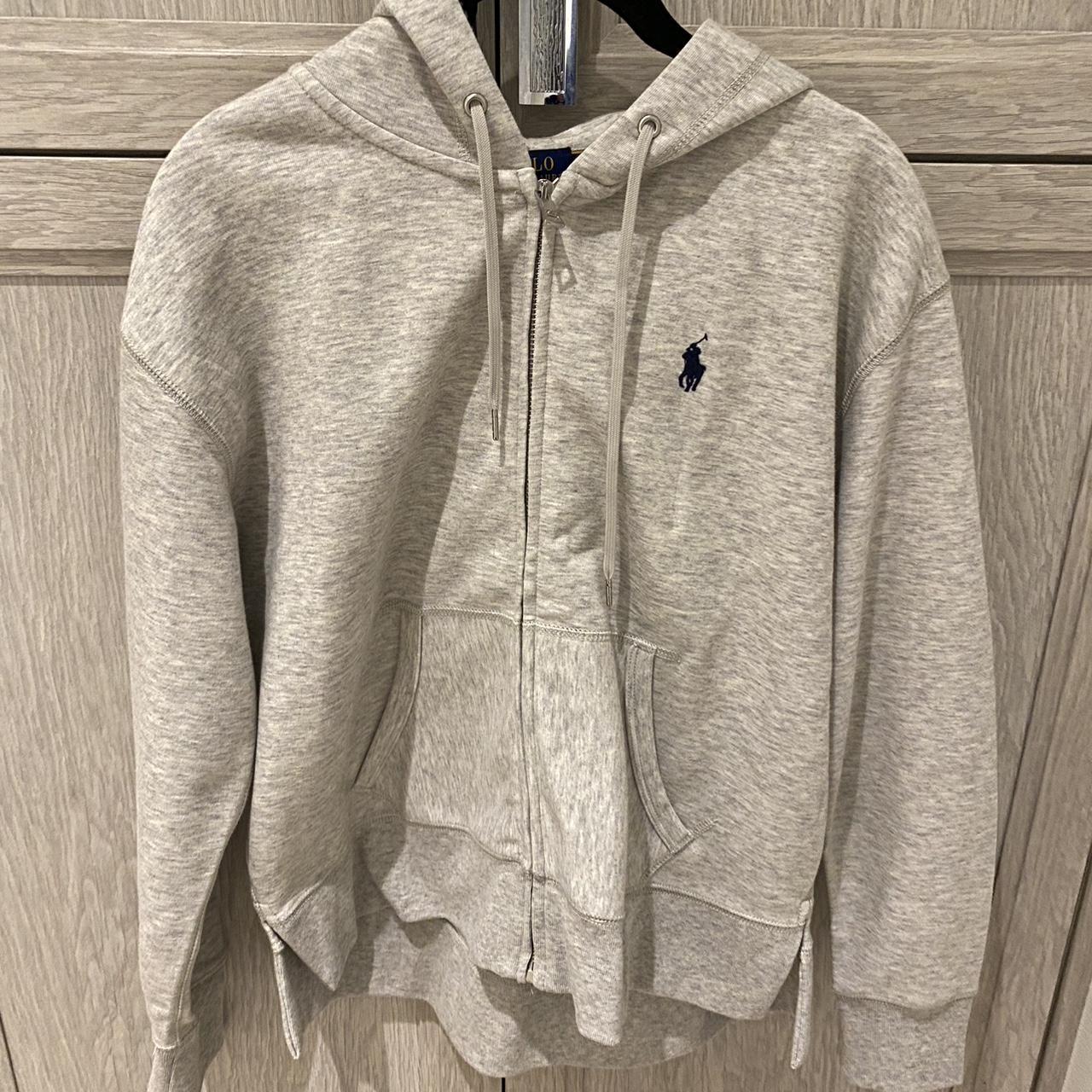 Polo Ralph Lauren light grey zip up hoodie - size... - Depop
