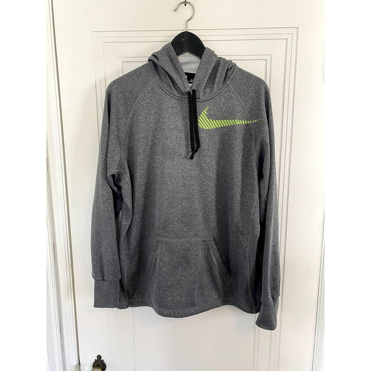 Nike Therma Fit women s gray and lime green hoodie. Depop