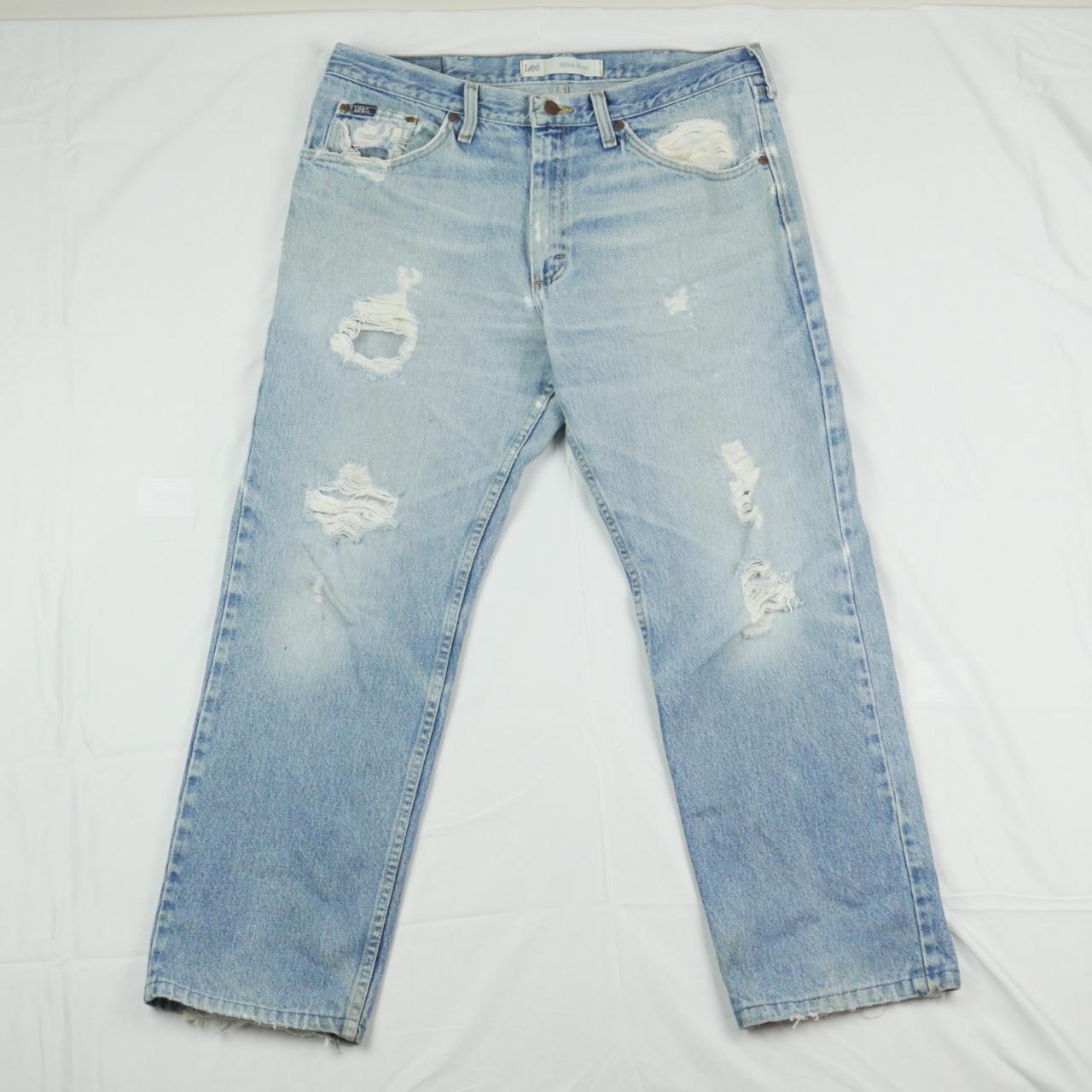 Lee Men's White and Blue Jeans | Depop