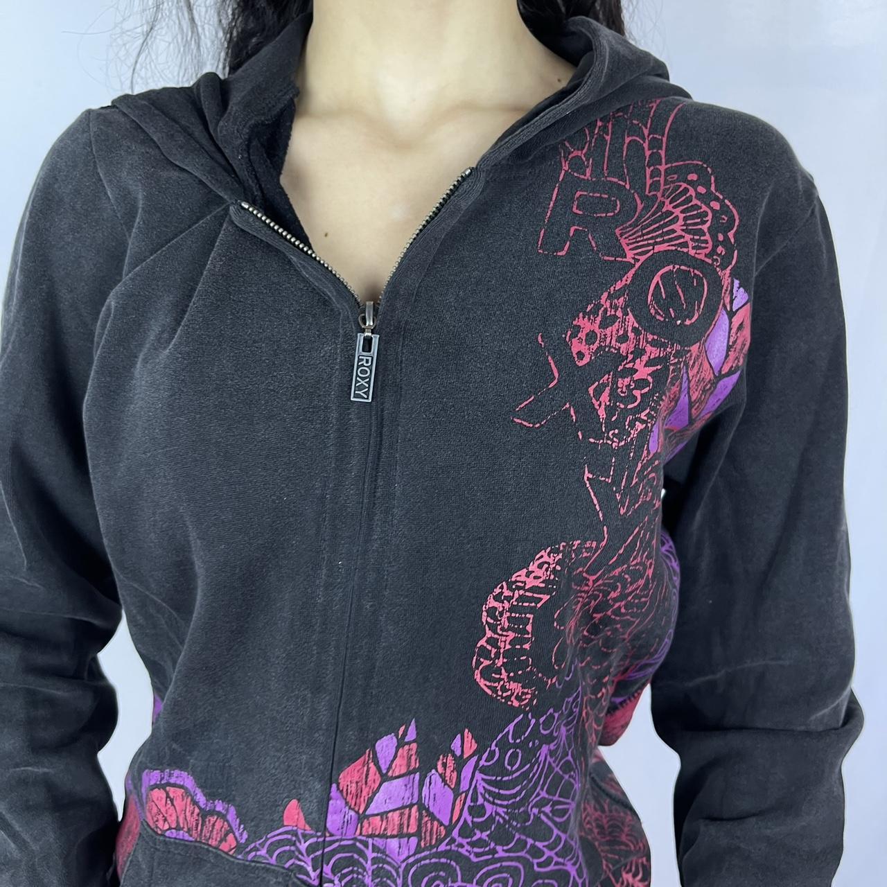y2k ROXY 迷彩ハイビスカス柄コート　グランジ　itimi 00s 平成 ROXY Y2K Early 2000s Hoodie 💜 this multicolor | Depop