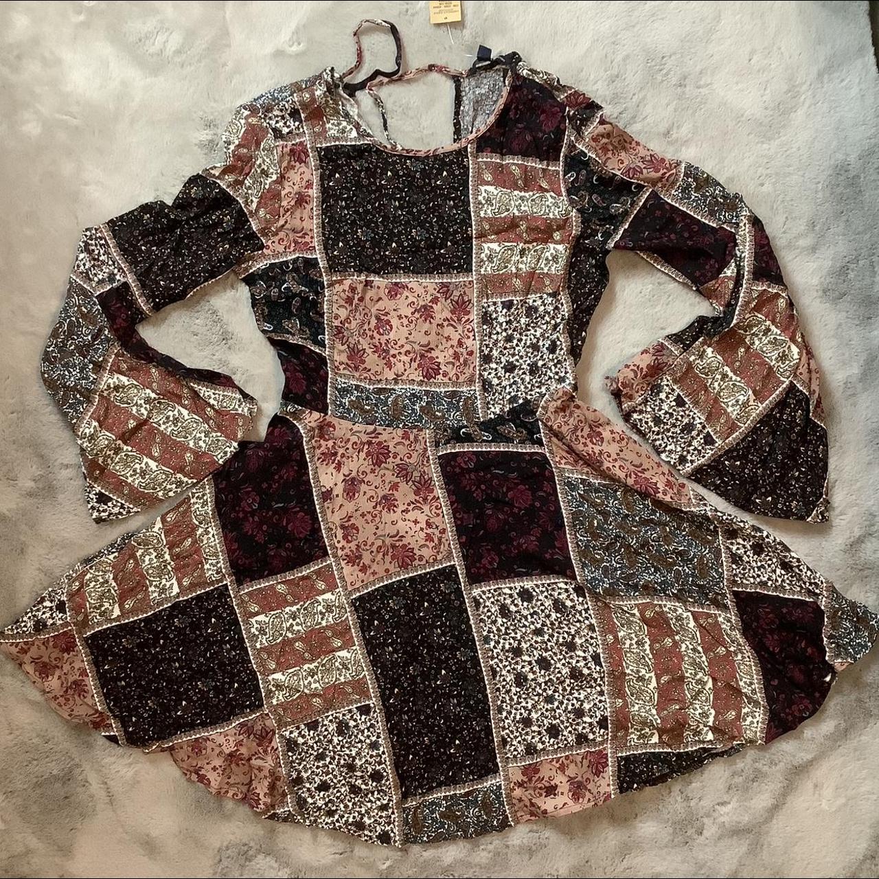 New American Eagle Patchwork Bell Sleeve Dress XS ~...