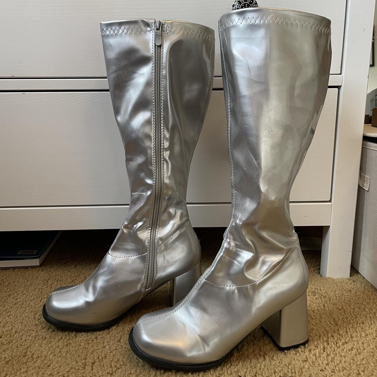 Silver go-go boots! Only worn once! Good condition,... - Depop
