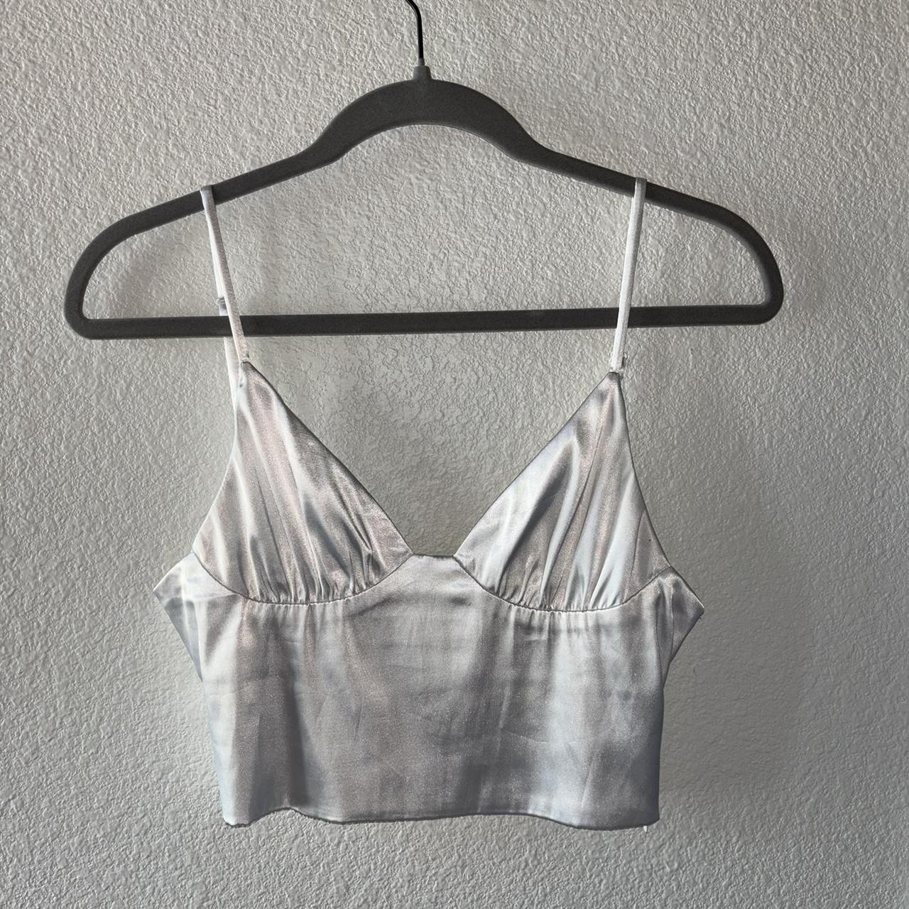Satin Cropped Tank Top COLOR: White SIZE: S - Depop