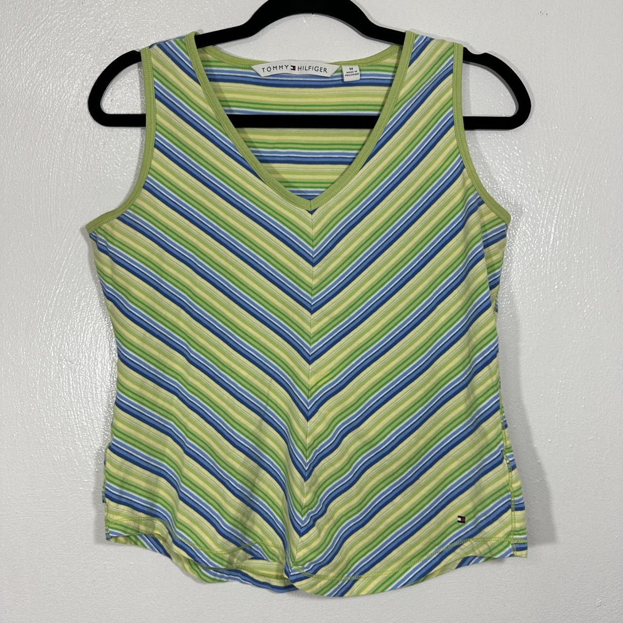 Super y2k vintage green yellow and blue striped... - Depop