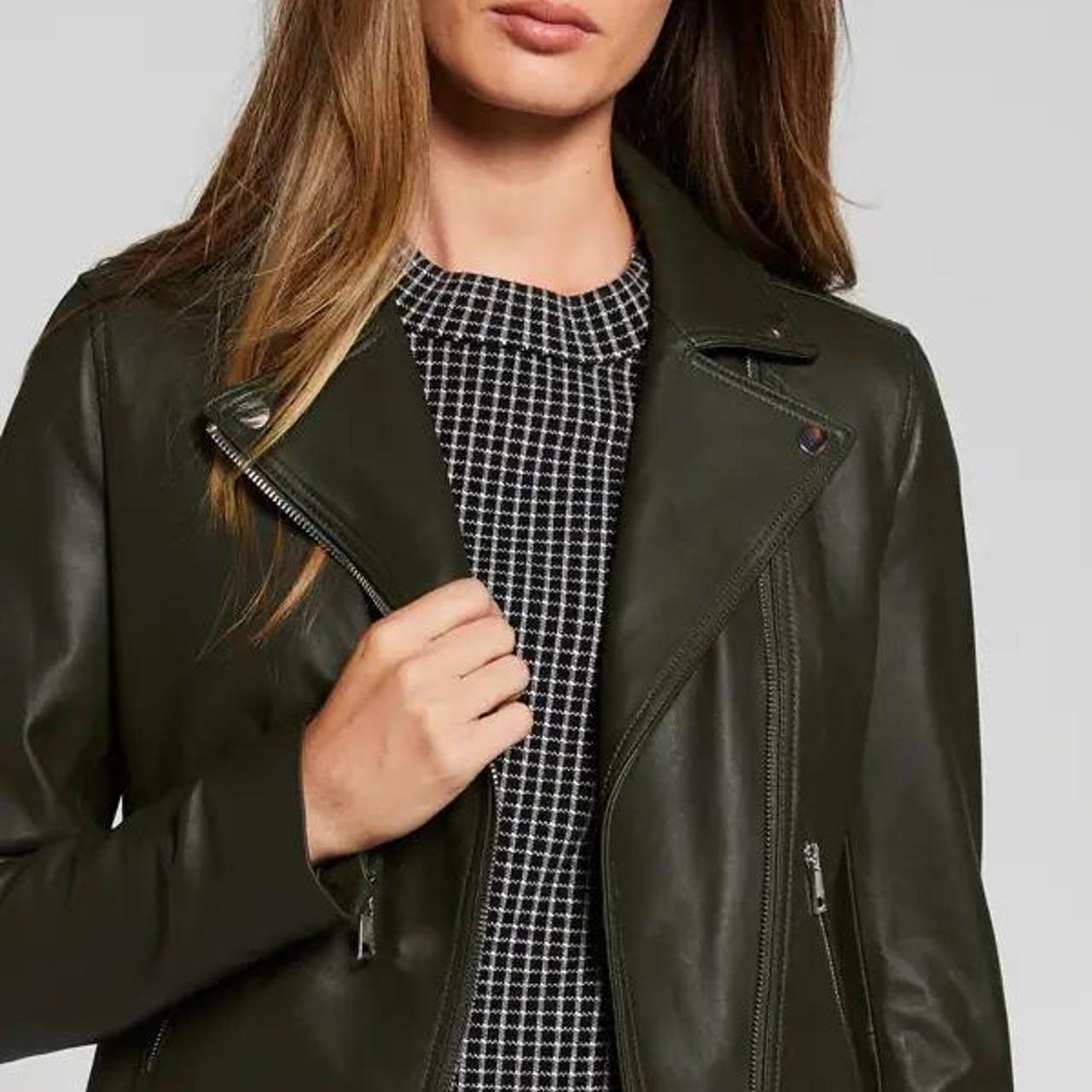 Portmans Dark Green/Khaki Leather Jacket Size... Depop