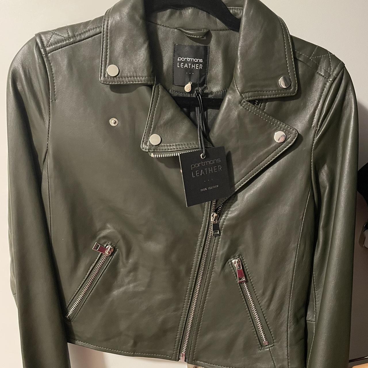 Portmans Dark Green/Khaki Leather Jacket Size... Depop