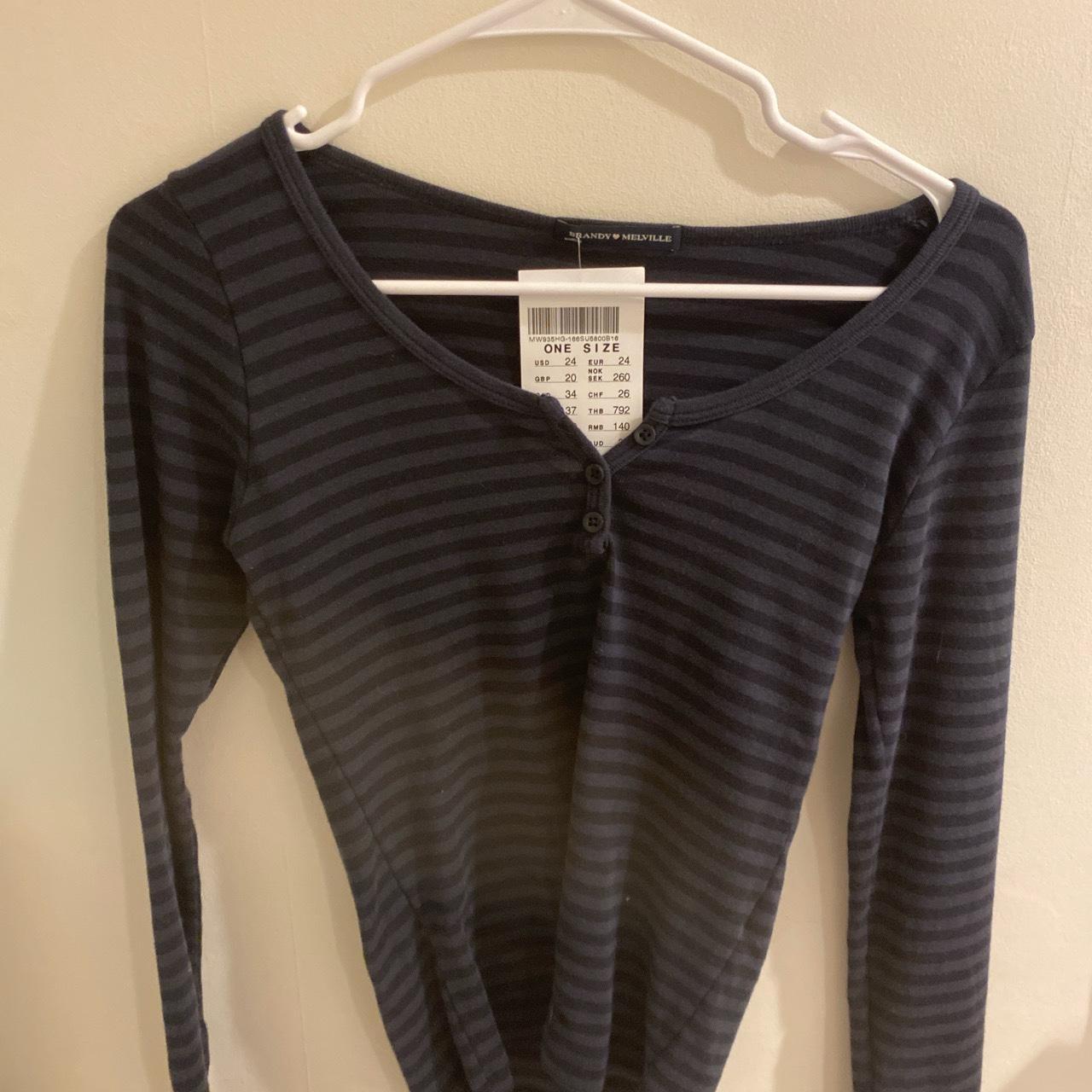 Dark Grey Striped Long Sleeve Brandy Melville Zelly... - Depop