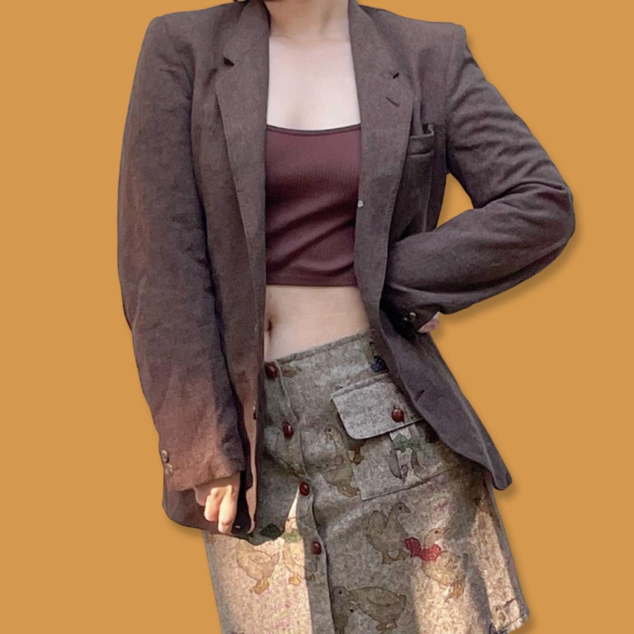 Pure wool tweed brown Italian blazer/jacket with... - Depop