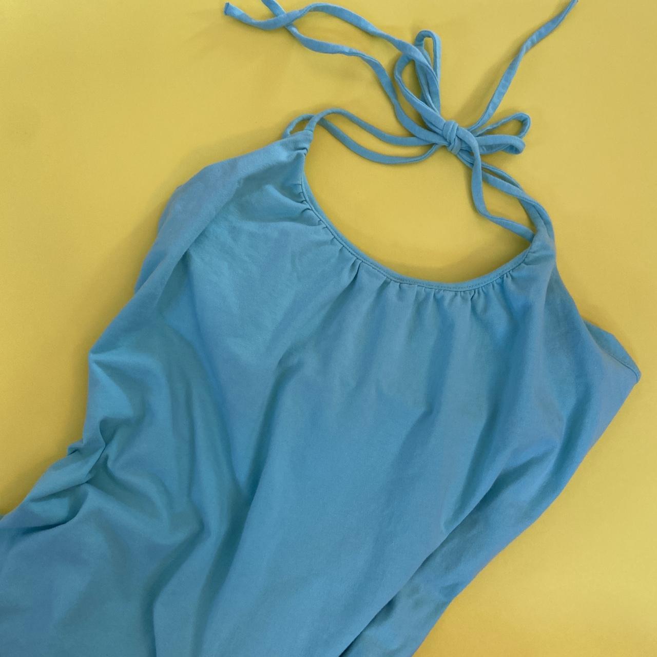 Y2K Solid Blue Built in Bra Halter Dress. Size - Depop