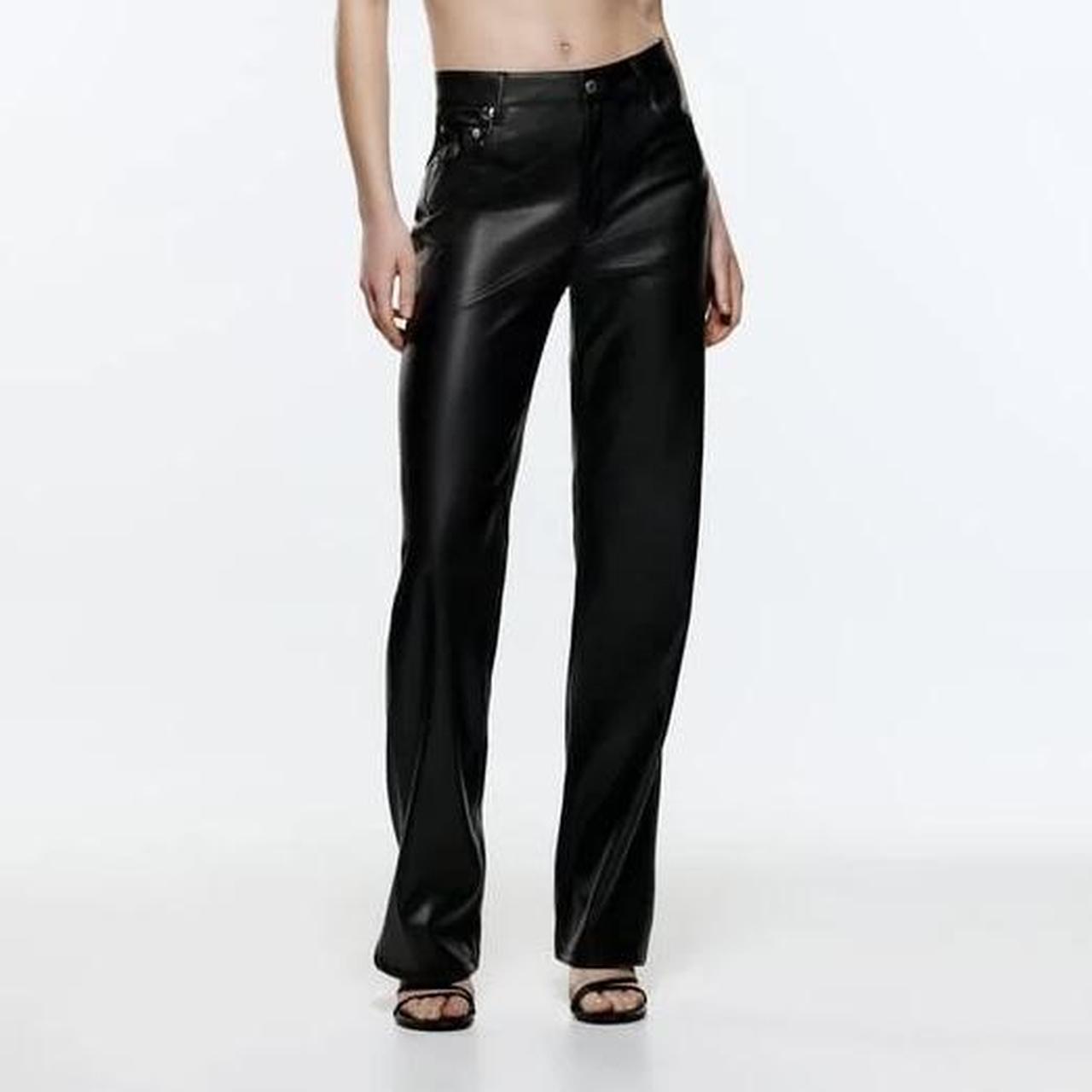 Zara faux leather straight leg pants trousers size - Depop