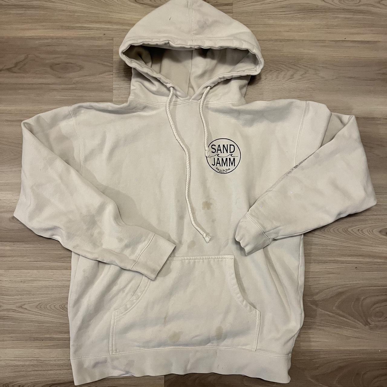 White sand jamm hoodie size Large extremely stained... - Depop