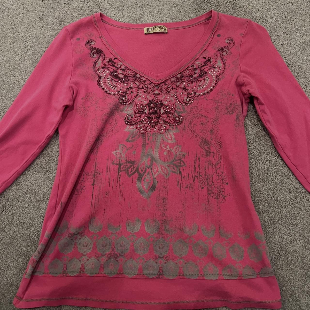 AFFLICTION STYLE PINK RHINESTONE SHIRT 3/4 long... - Depop