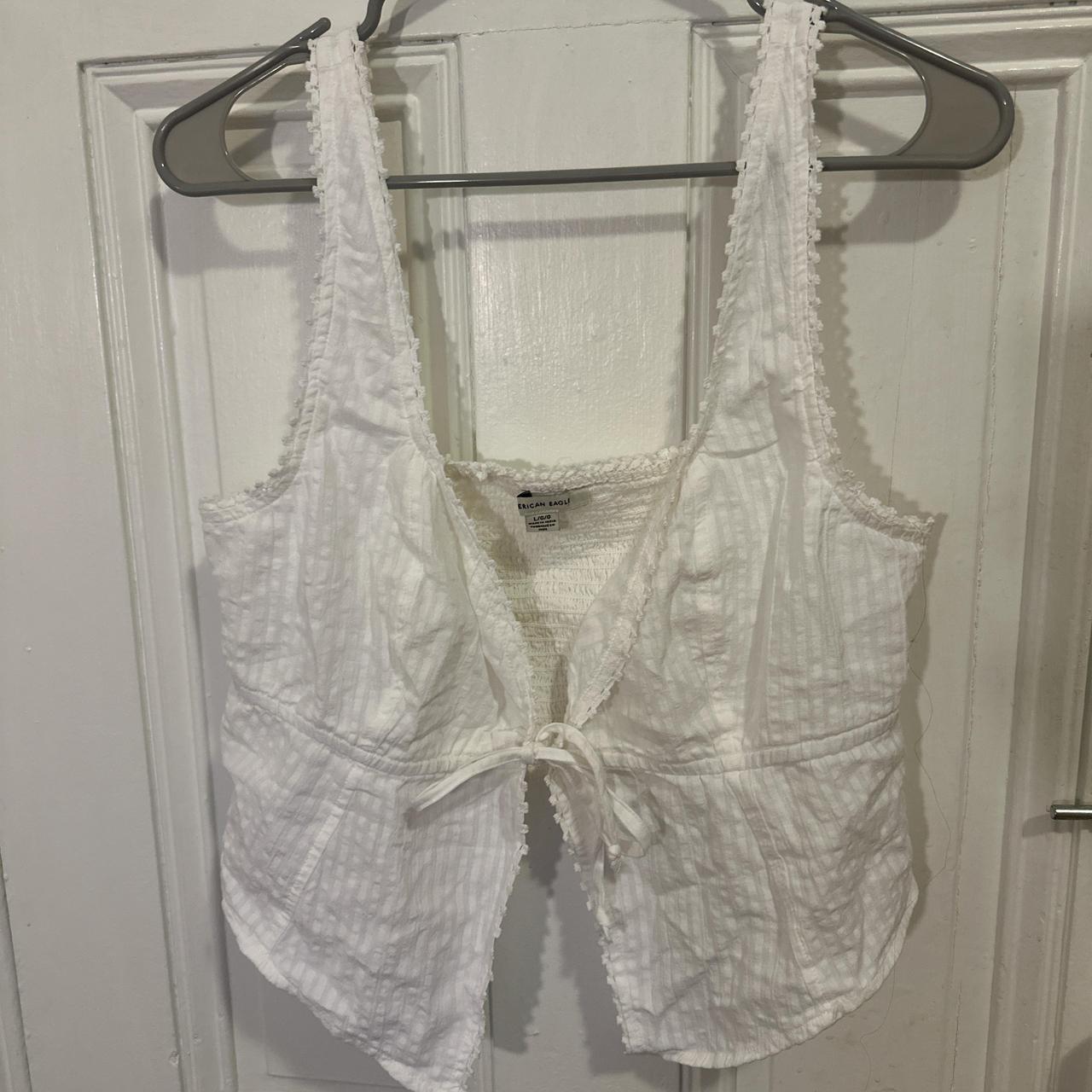 white linen tie front top with adjustable straps. in... Depop