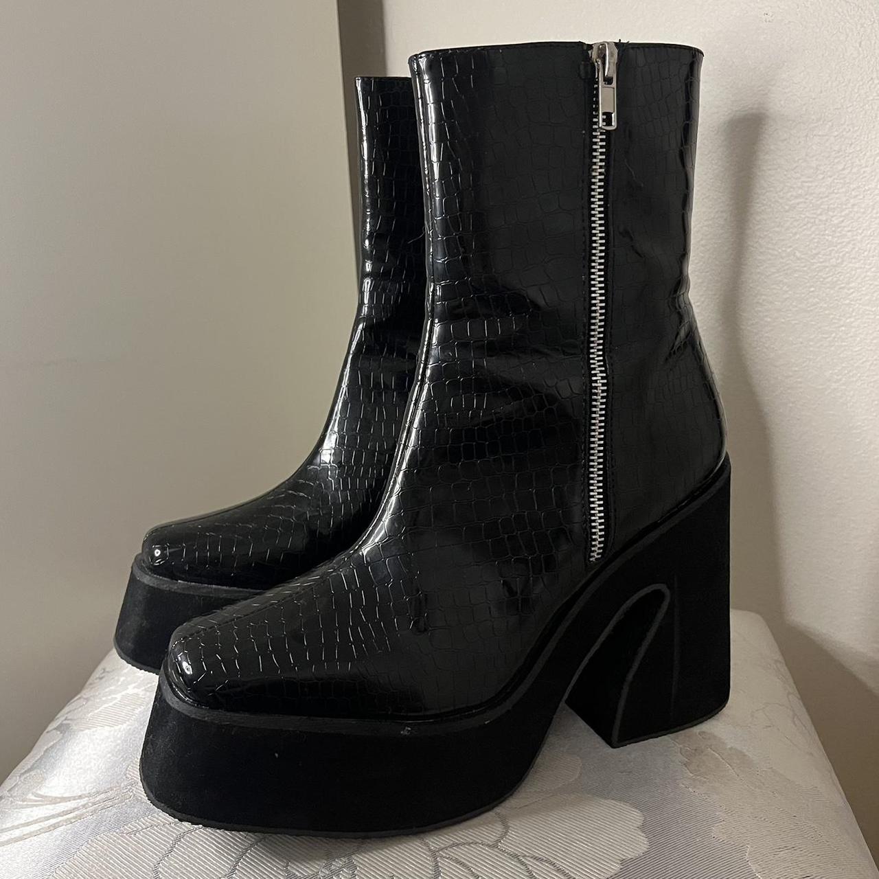 Koi Footwear Black Platform Boots Faux Crocodile... - Depop