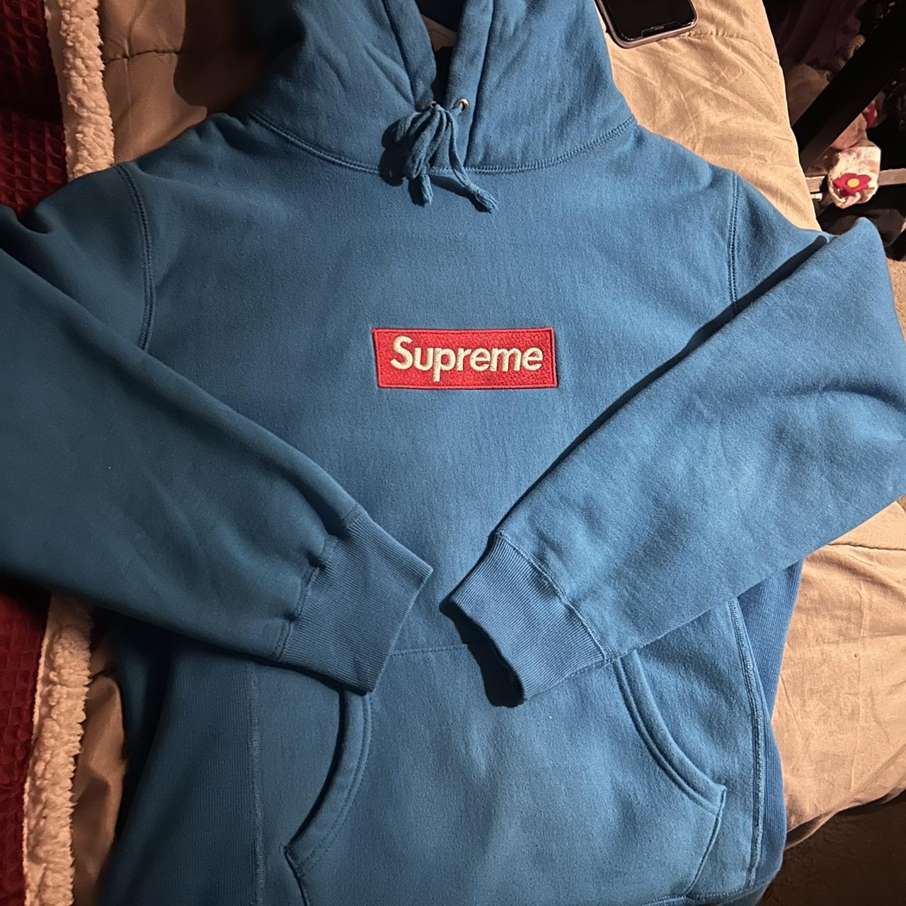 extremely rare red on teal box logo Supreme hooded... - Depop