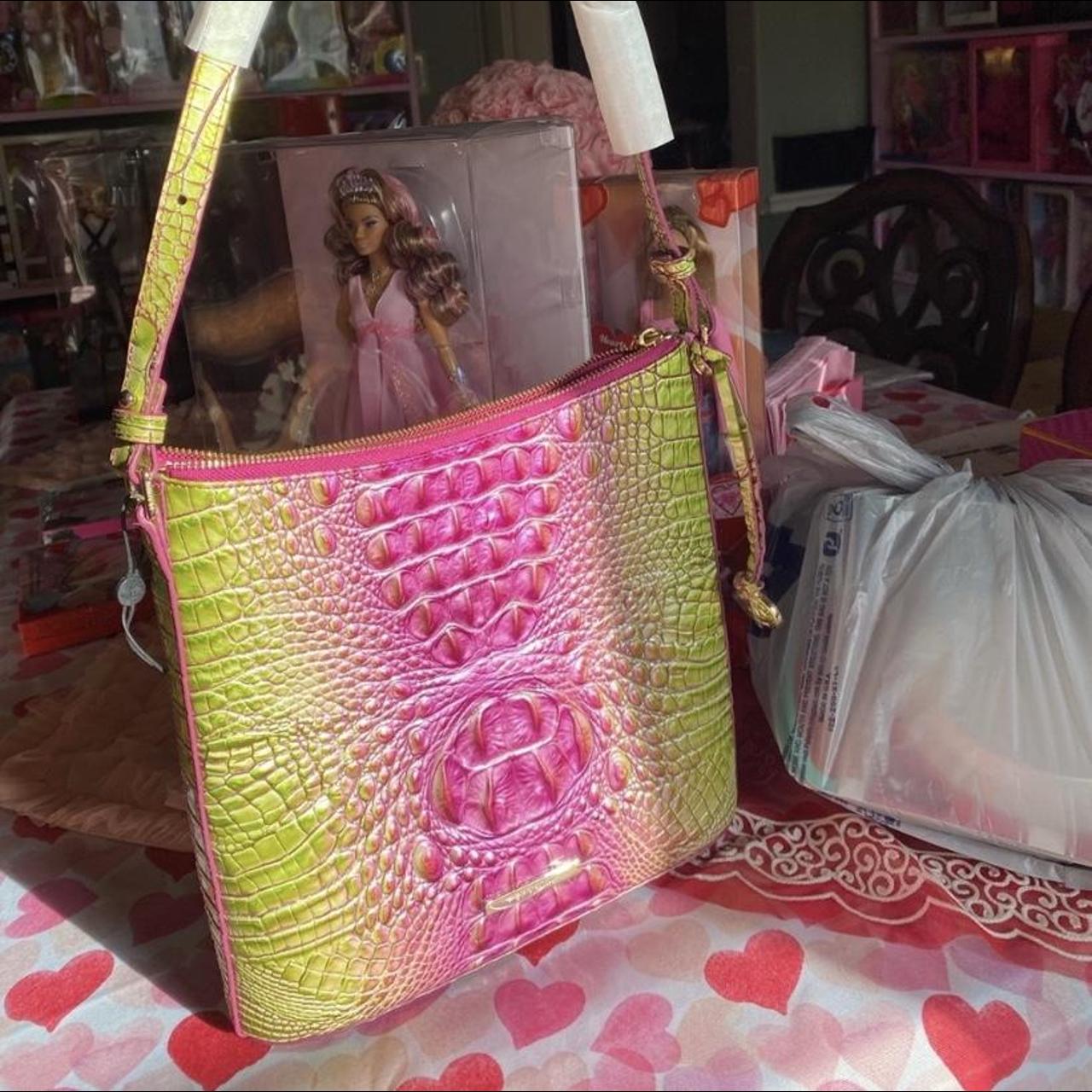Brahmin Women's Pink and Green Bag Depop
