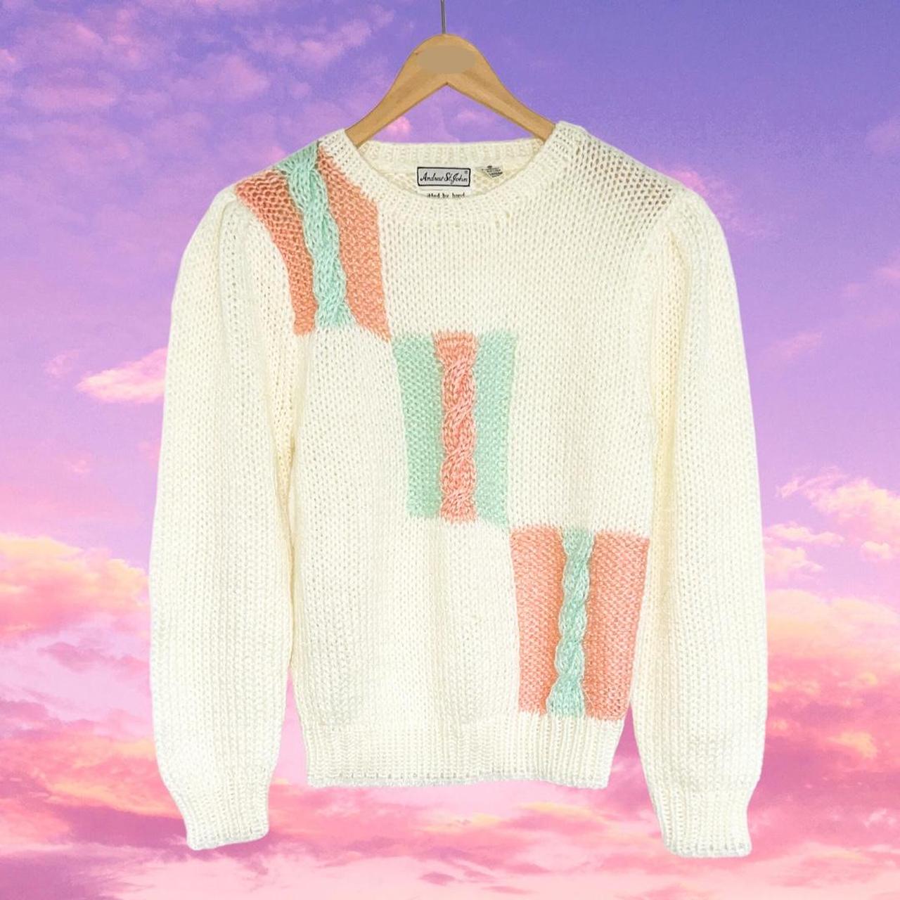 St. John Women's Pink and Blue Jumper | Depop