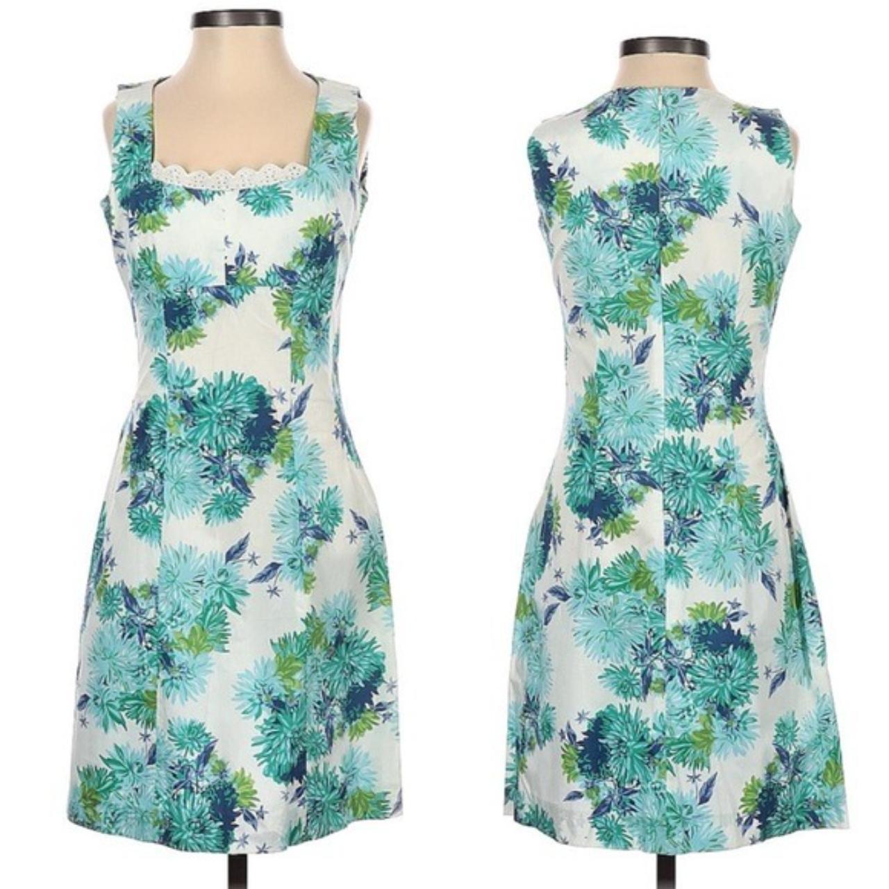 Tara Jarmon Paris Blue White Floral Sheath Dress Sz.... - Depop