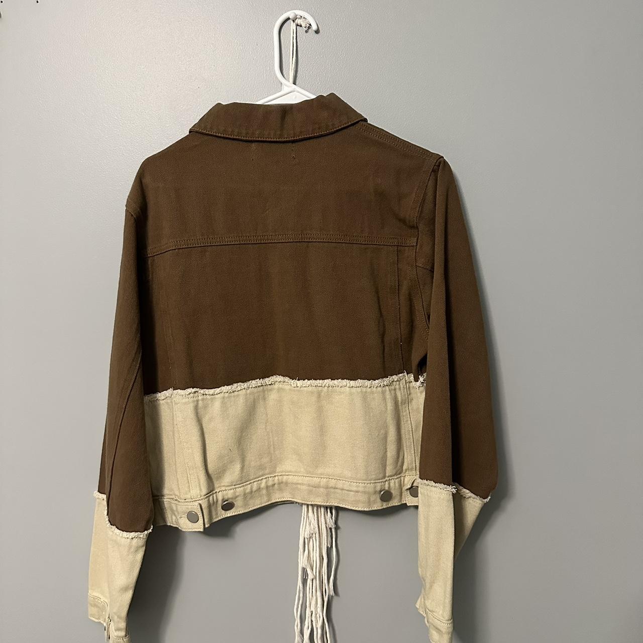 Cider Women's Cream and Brown Jacket Depop