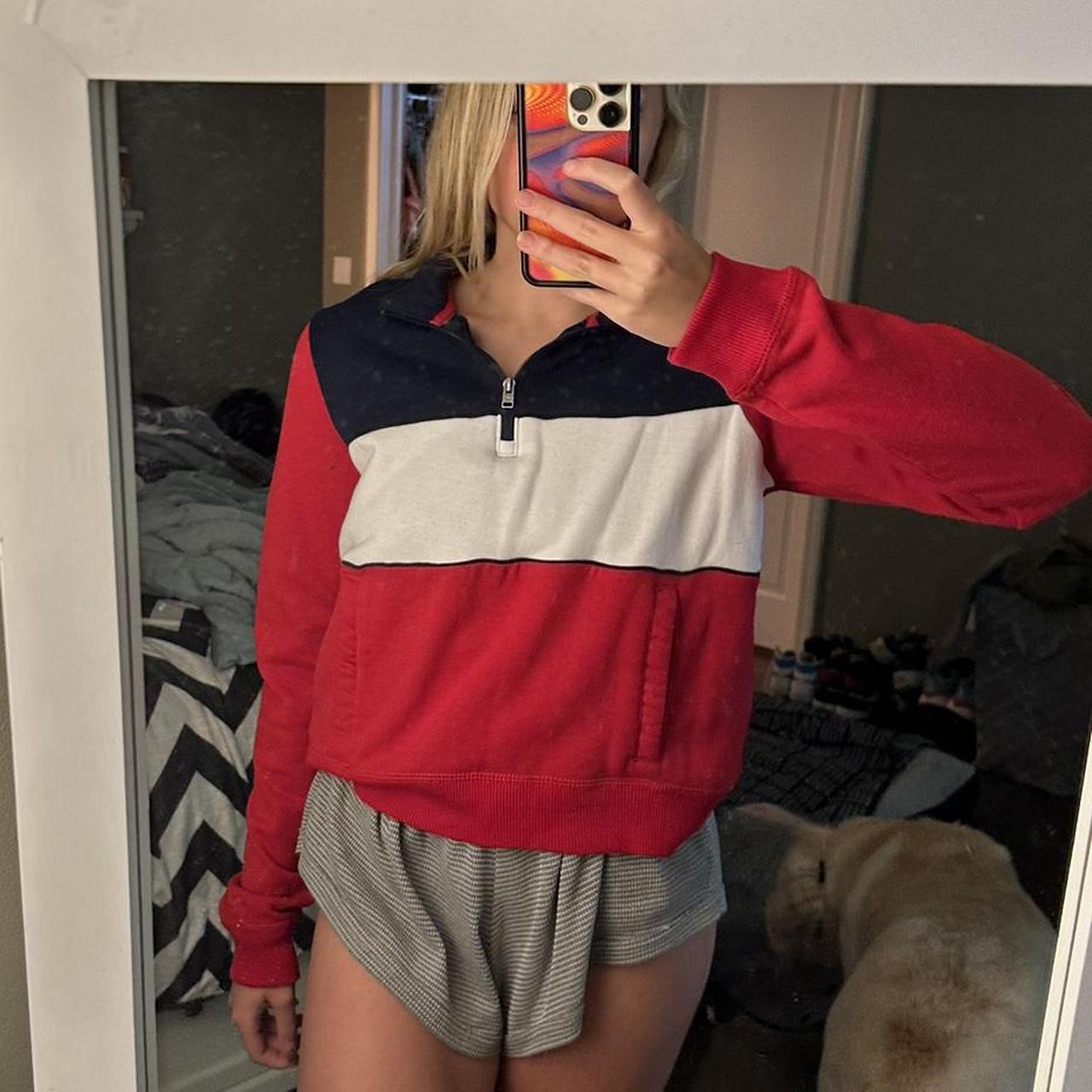 Hollister red white 2025 and blue sweater