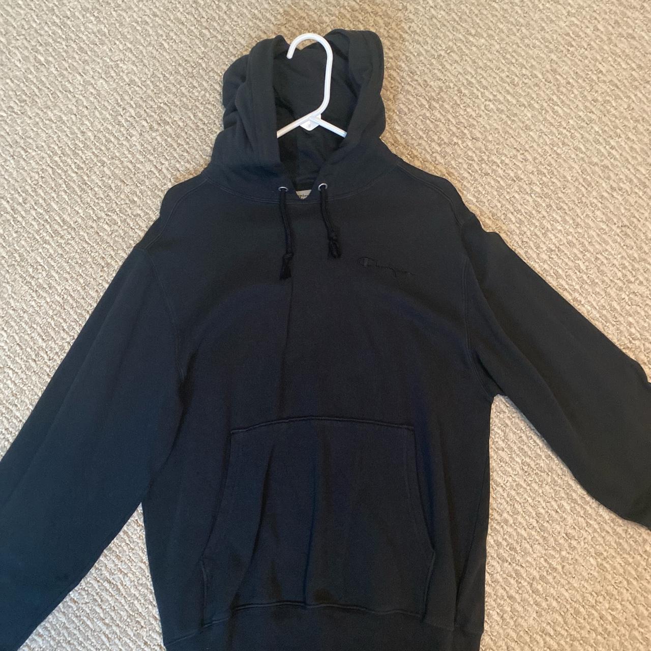 Black champion hoodie (baggy/loose) Size:... - Depop