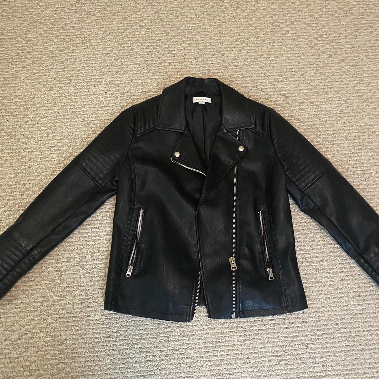 Topshop black leather jacket Size: 4/small #topshop... - Depop