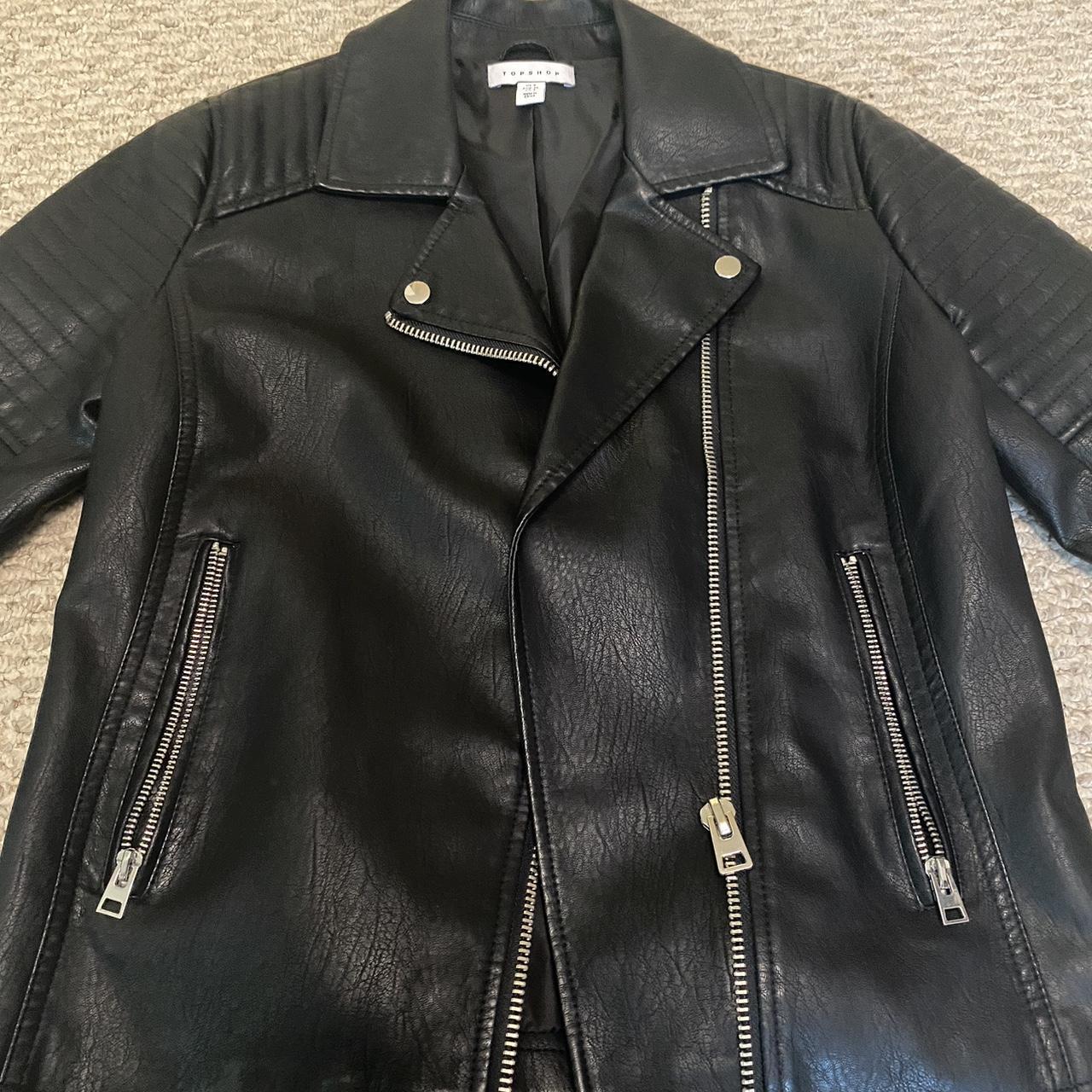 Topshop black leather jacket Size: 4/small #topshop... - Depop