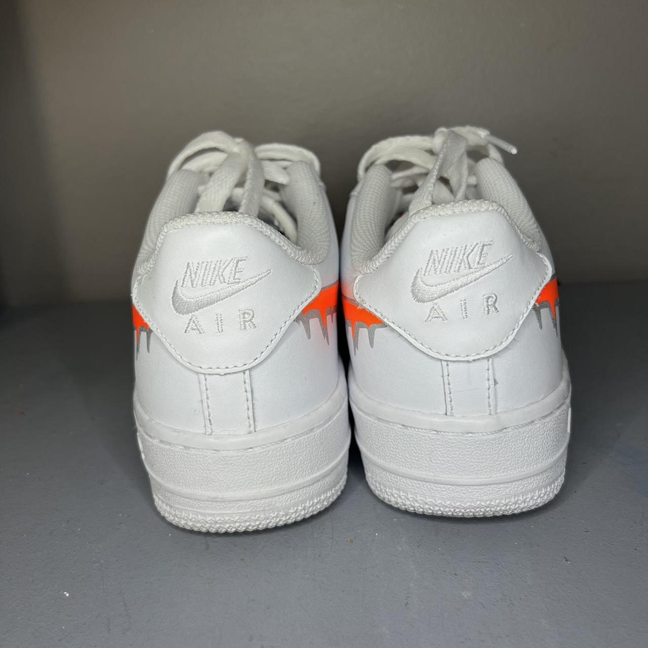 Nike Air Force 1 orange tick with reflective laces. - Depop