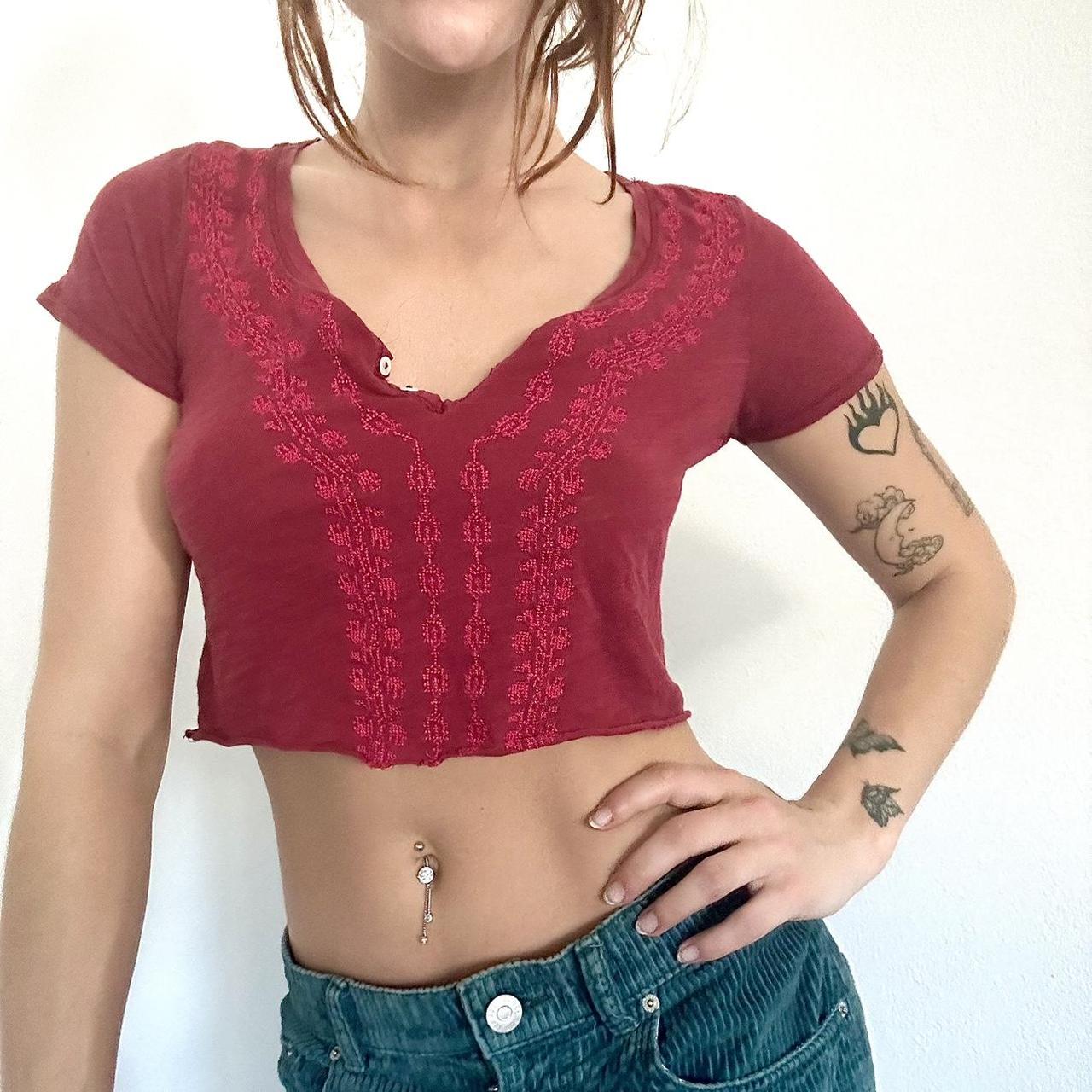 Lucky Brand Red Embroidered Crop Top ✨, Red with red