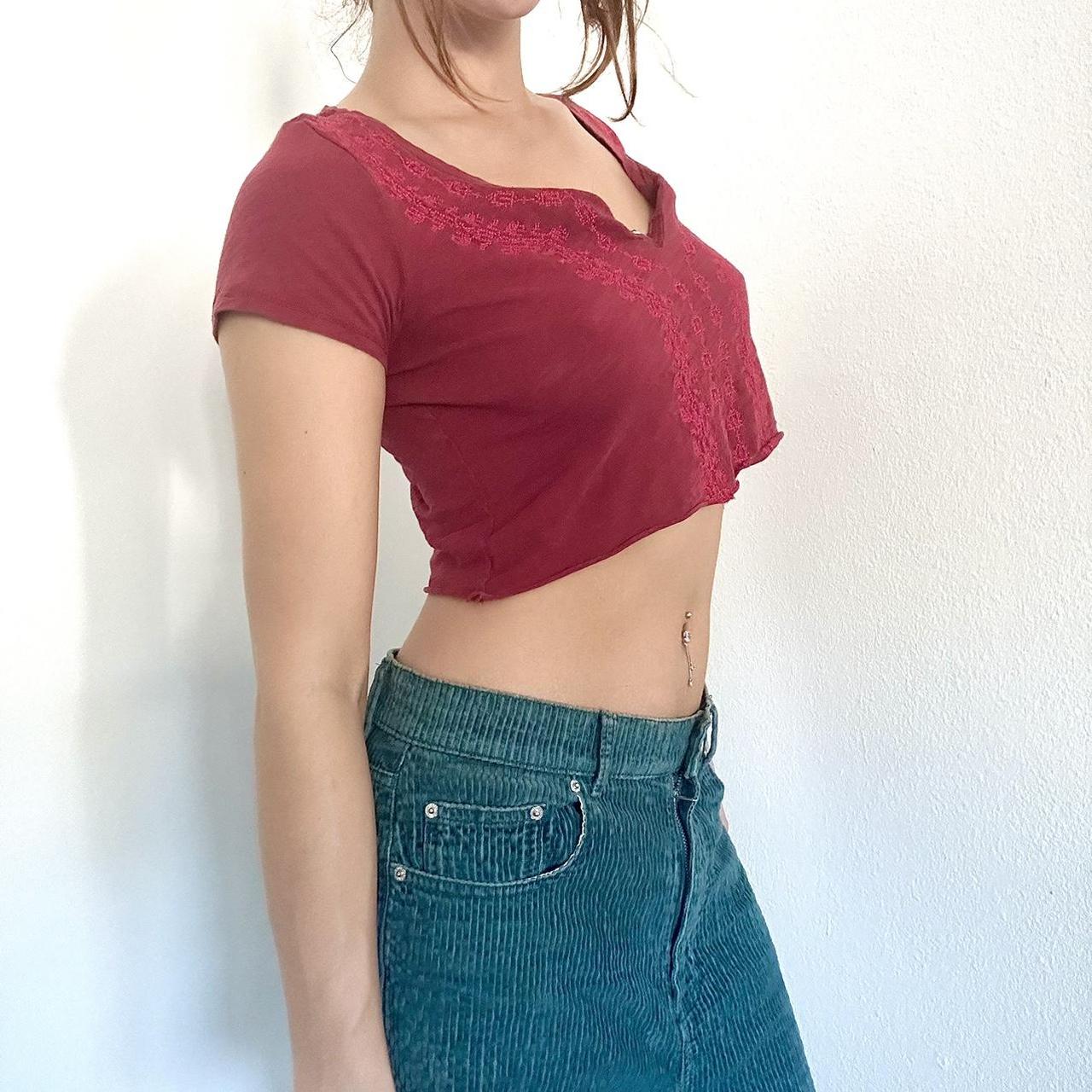 Lucky Brand Red Embroidered Crop Top ✨ Red with red - Depop