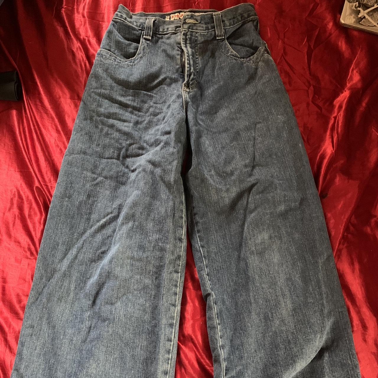 Wide-leg blue jnco jeans. Twin cannon 26”. 38 inches... - Depop