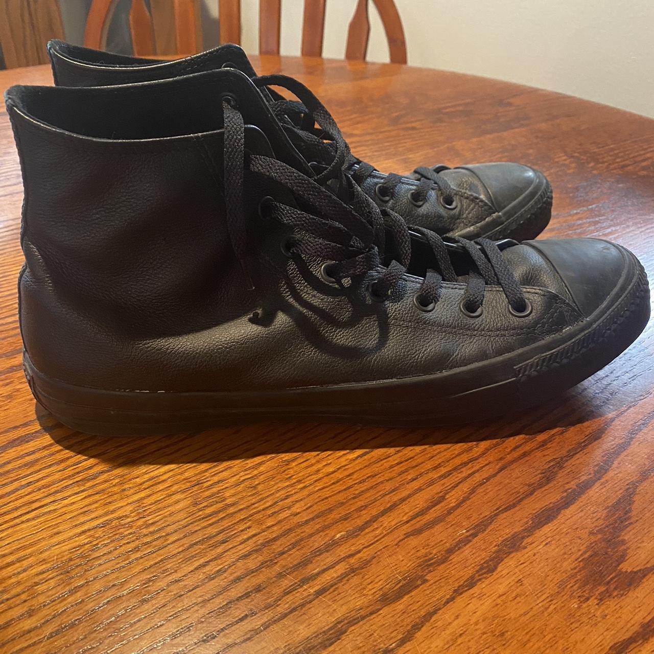 All black leather converse high tops - Depop