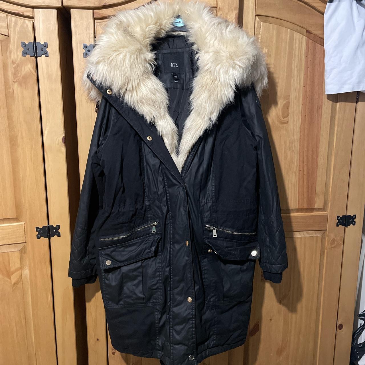 river island coat with detachable fur only worn a... Depop