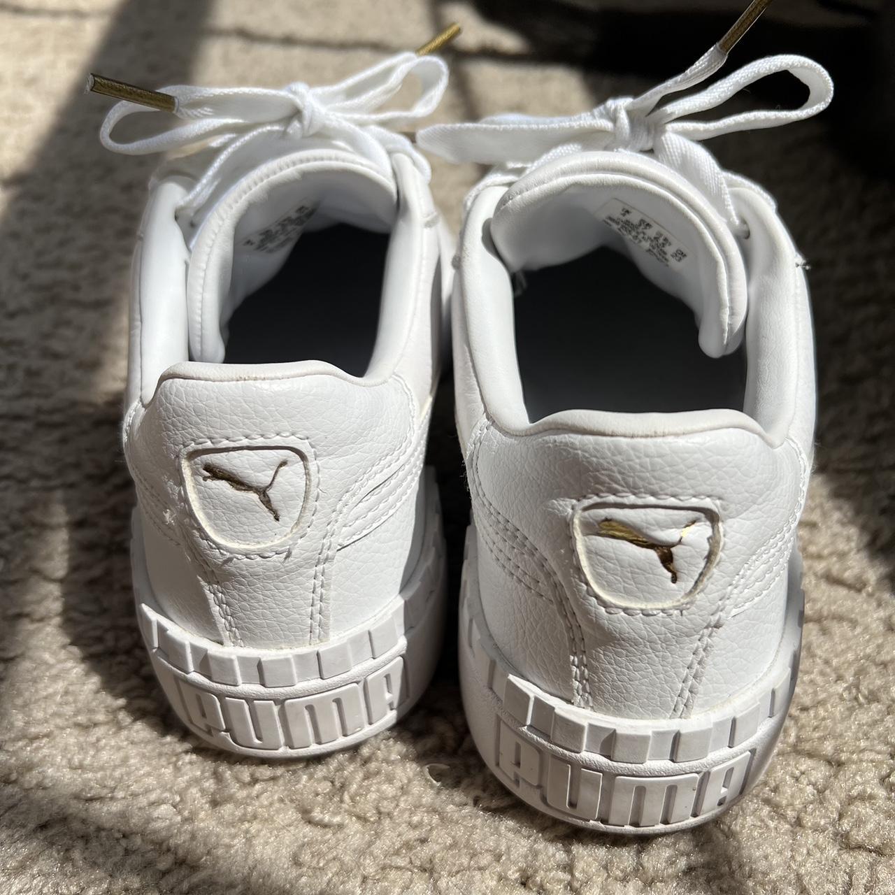 Puma Women's White and Gold Trainers | Depop