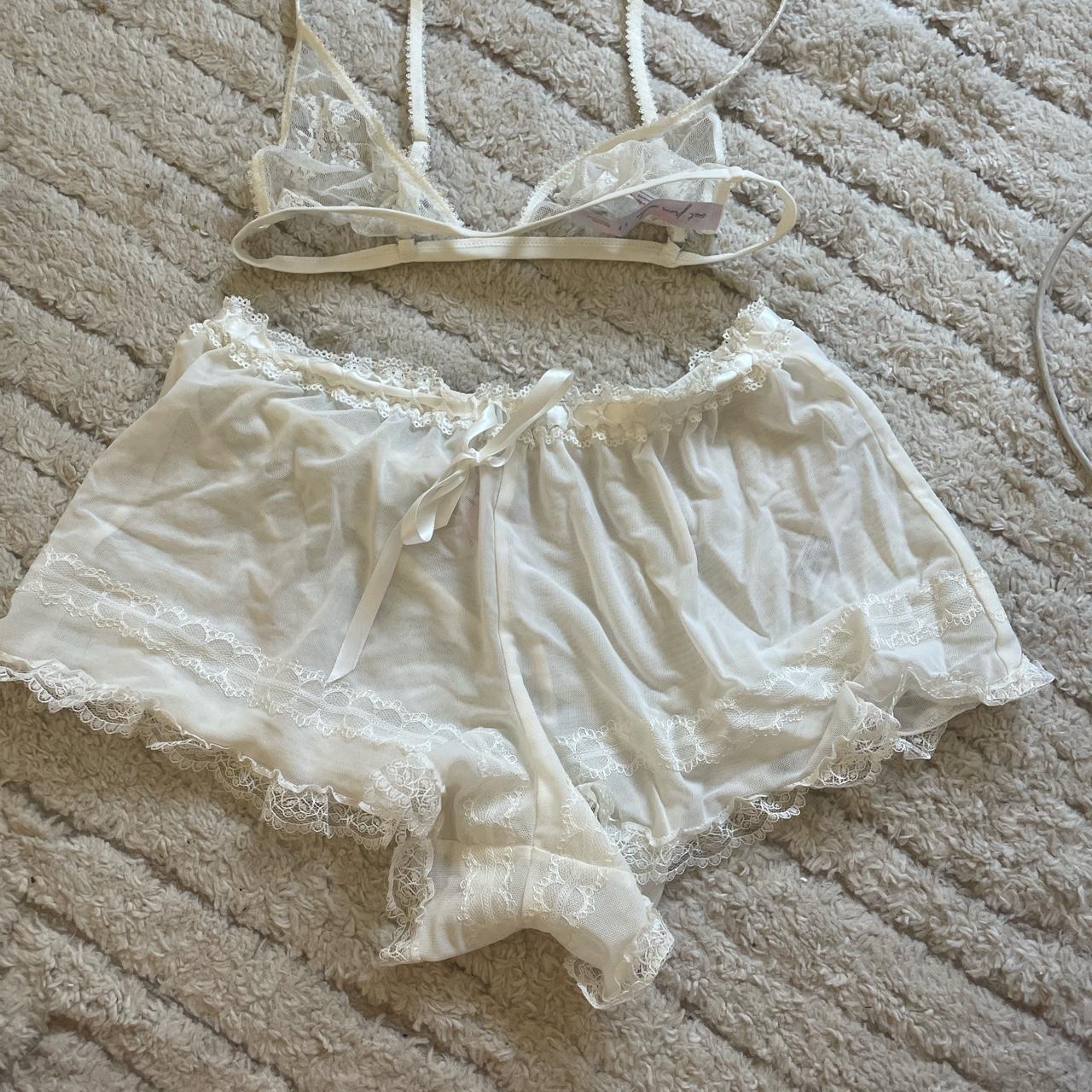 out from under jadore lace-trim short! white, size - Depop