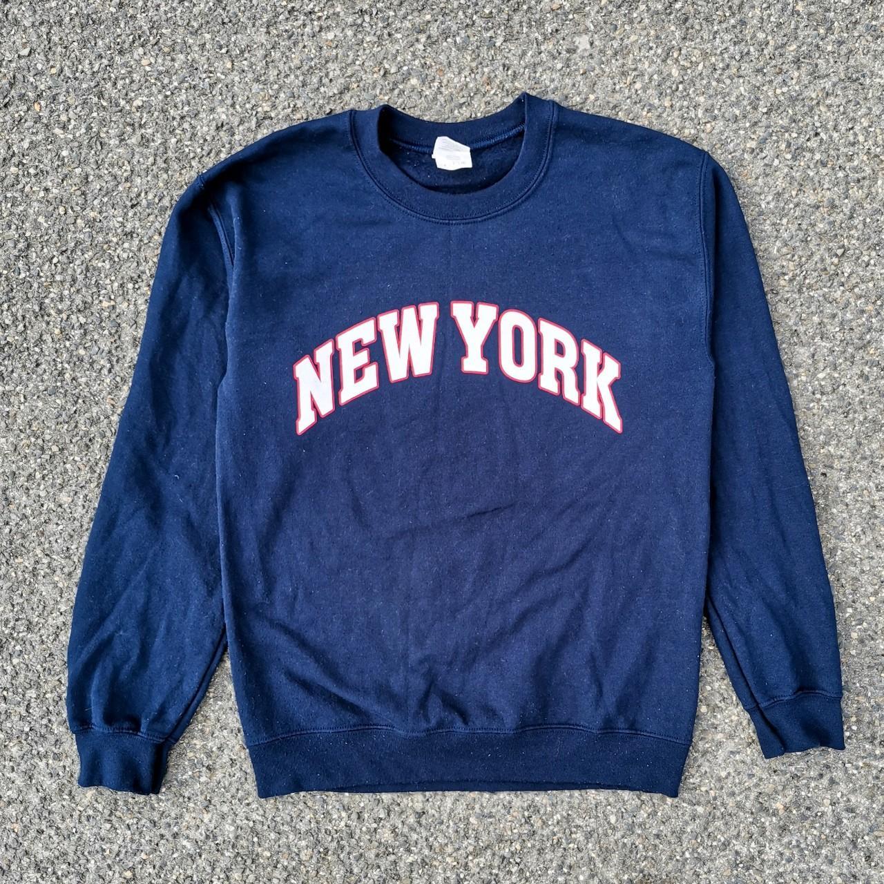 Gildan Men's Red and Navy Sweatshirt | Depop