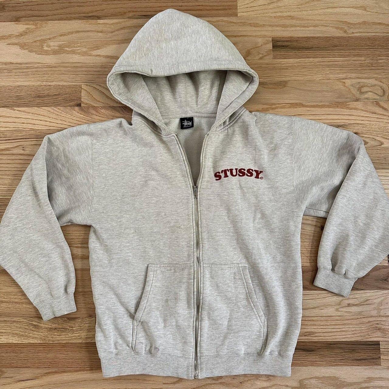 Men's Vintage Y2K Stussy USA Heather Gray Red Full... - Depop