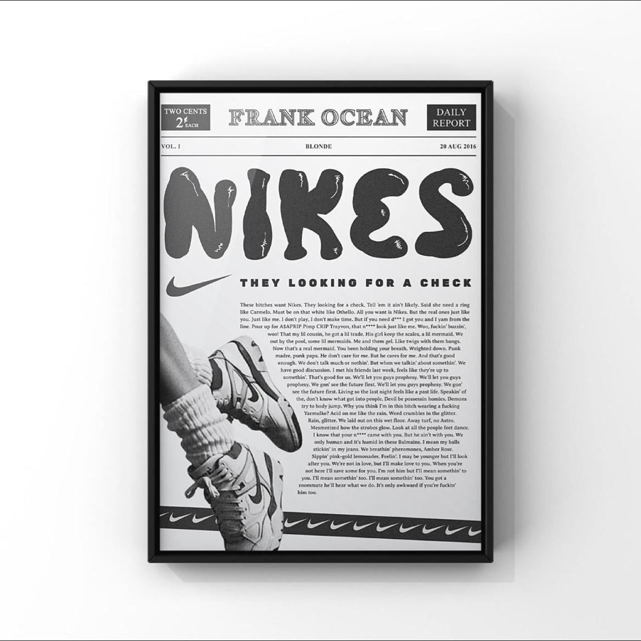 frank ocean x nike poster £glossy print £11 for... - Depop