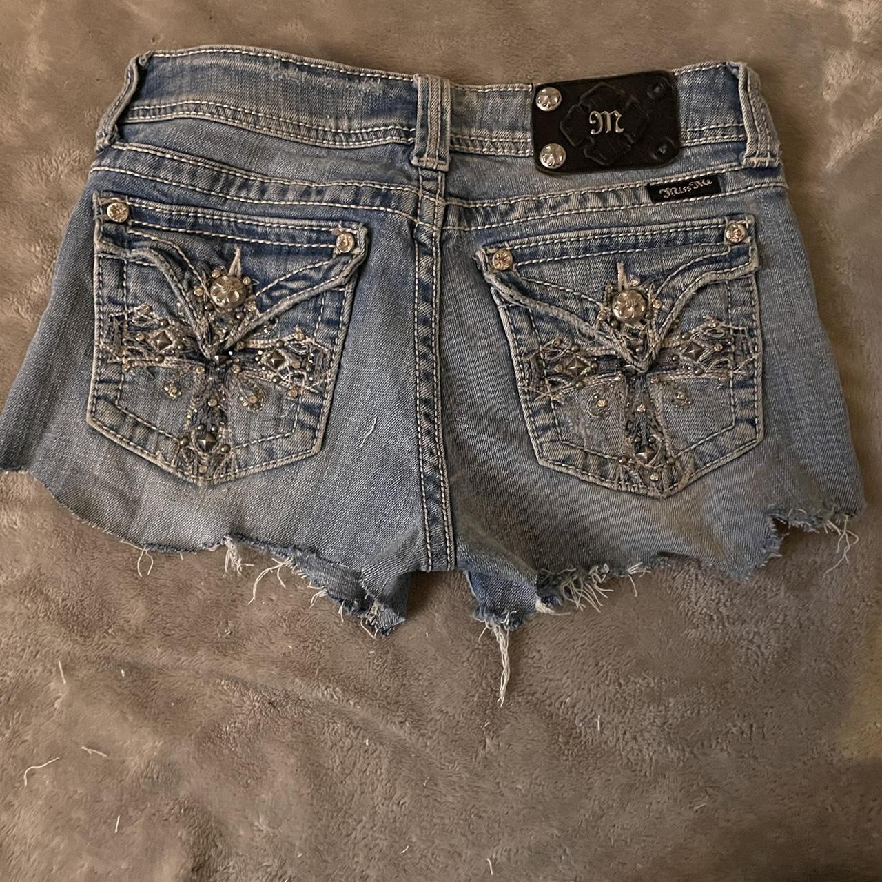 diy cropped miss me booty shorts bedazzled, the... - Depop