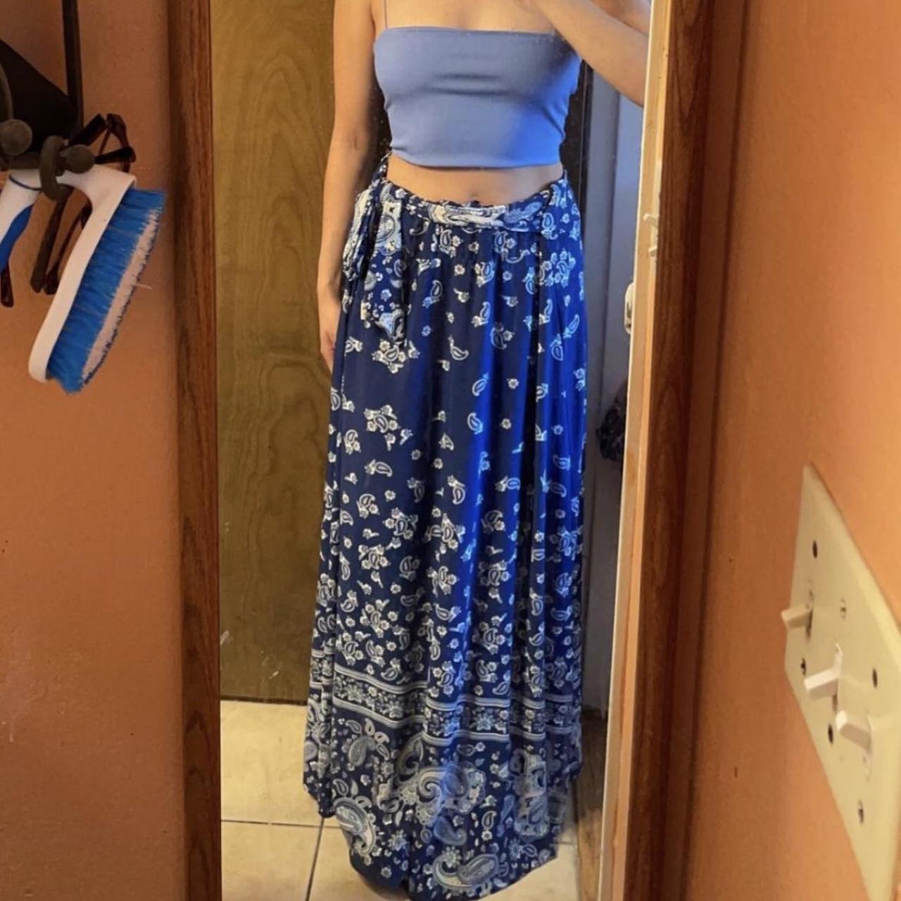 blue tie maxi skirt, so cute and soft and the... - Depop