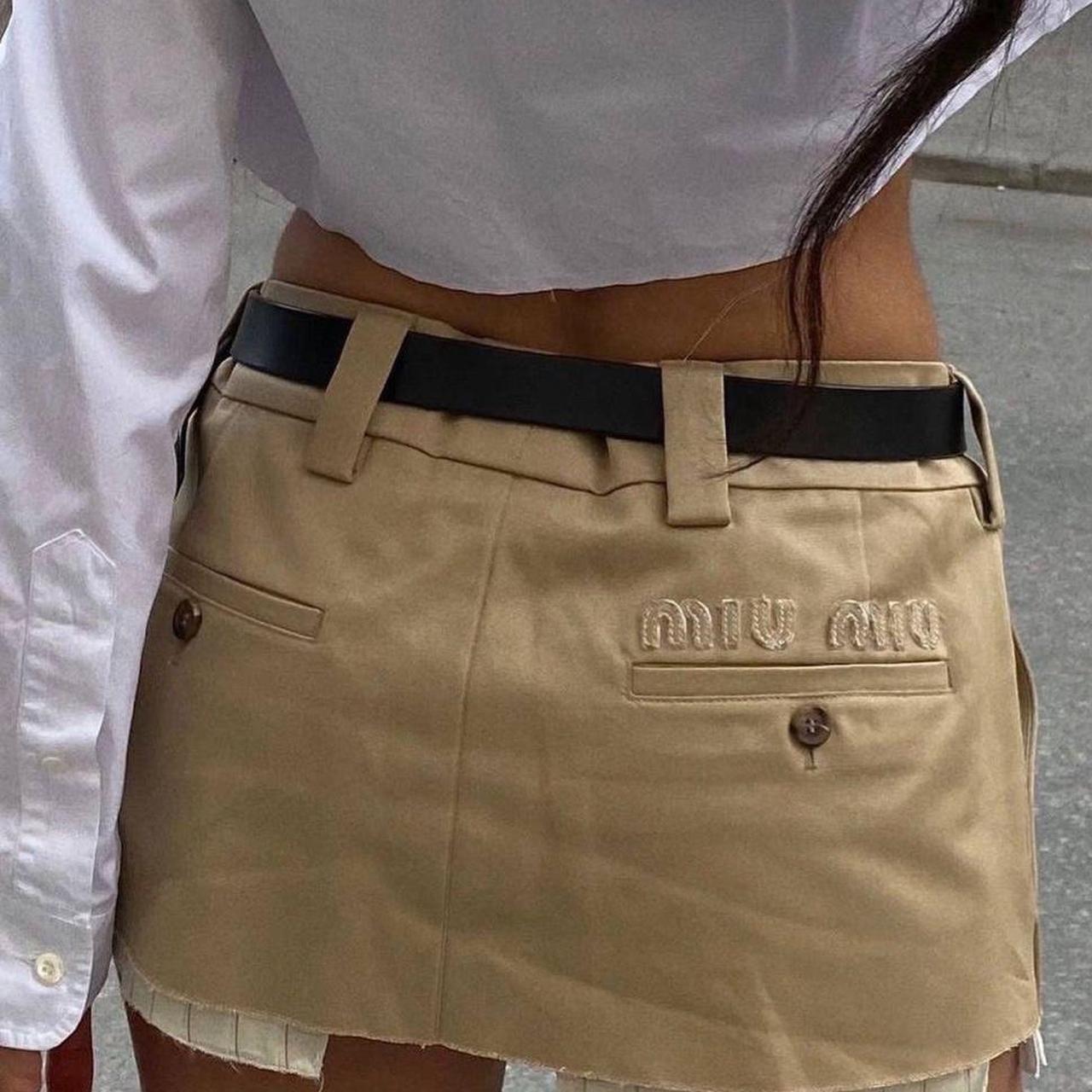 micro miu miu inspired khaki skirt SUPER TINY!!  | Depop