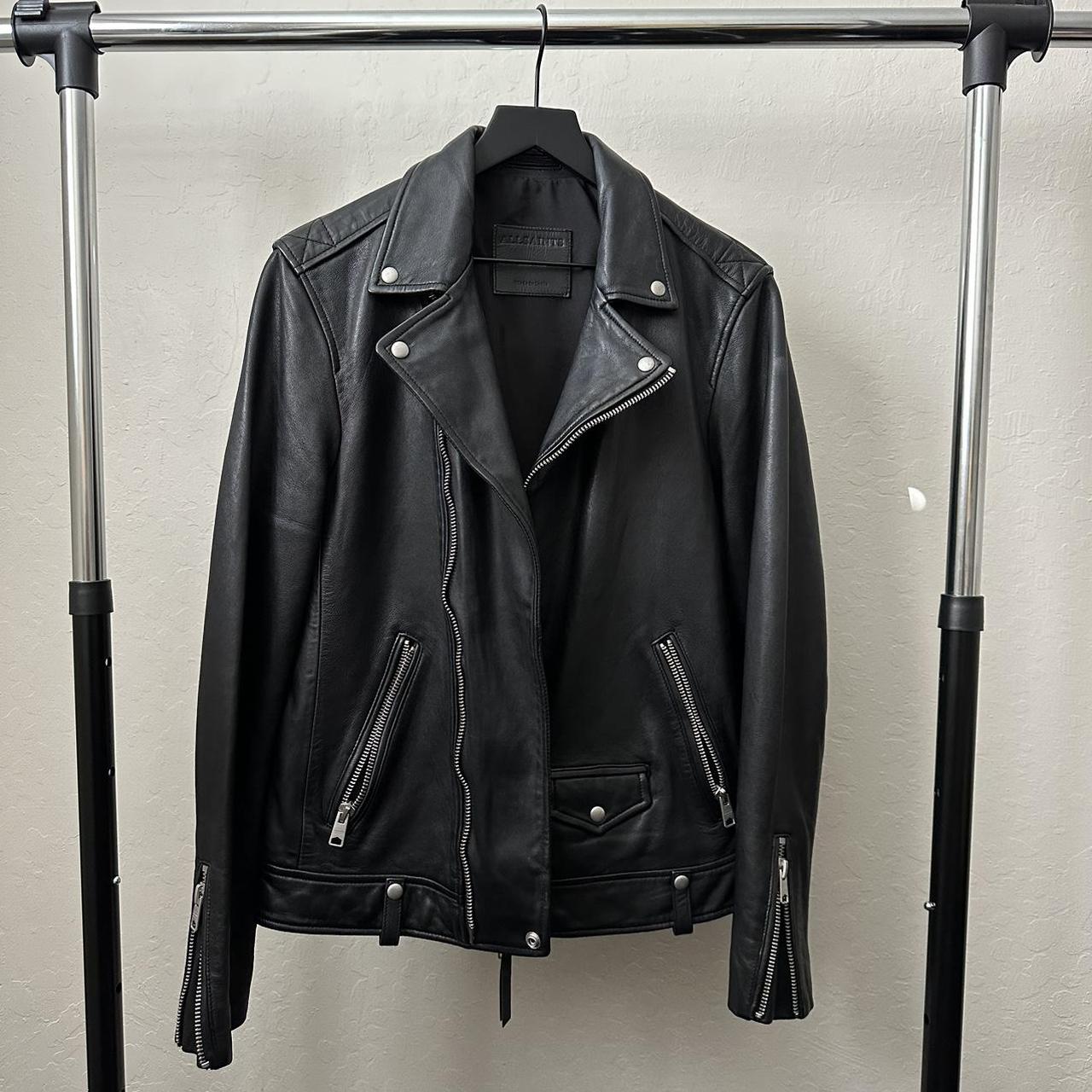 Milo Asymmetric Zip Leather Biker Jacket Black