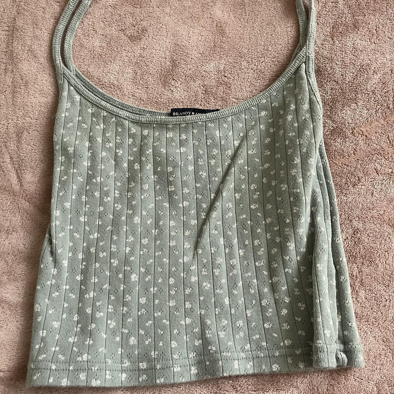 Brandy Melville green flower tank top brandymelville Depop