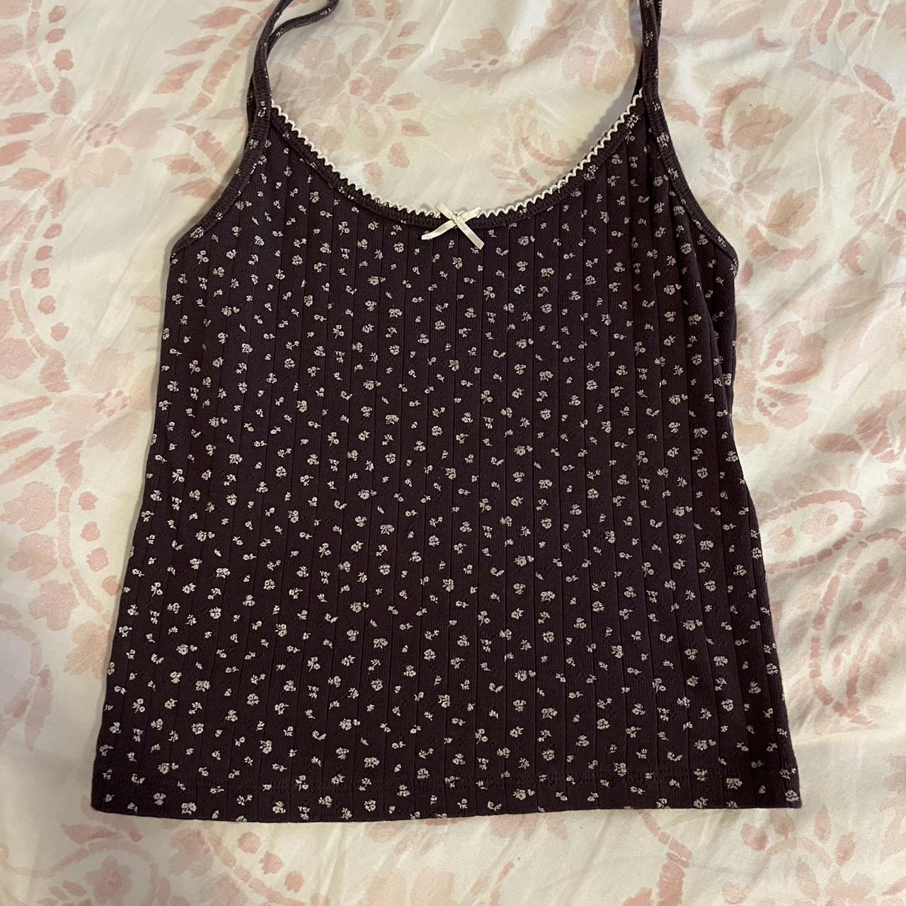 Brandy Melville brown floral tank top brandymelville Depop