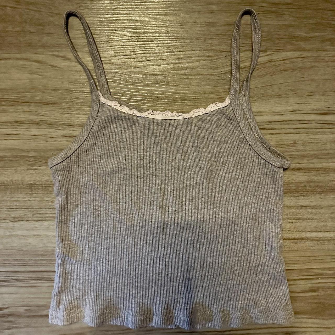 Grey brandy tank White lace is slightly pink tinted... - Depop