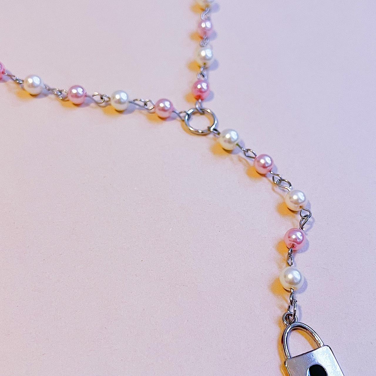 Coquette Dollette Pink and White Pearl Lock Rosary... - Depop