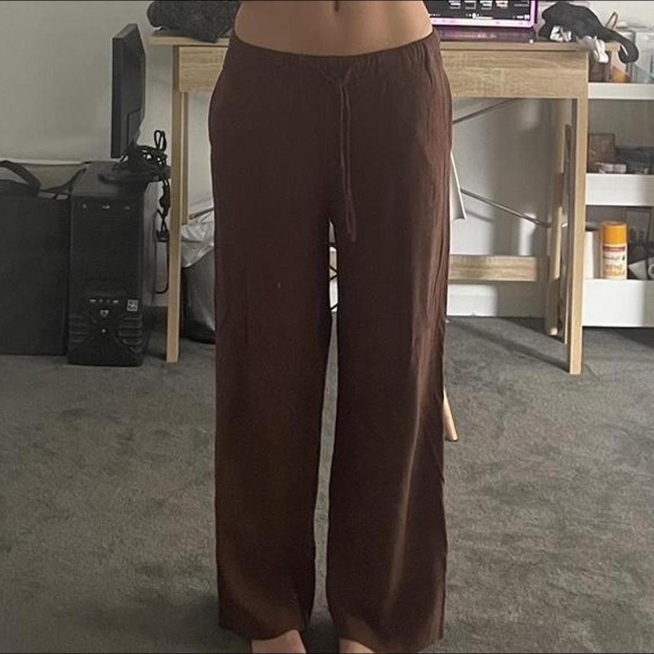 GLASSONS brown linen pants elasticised waistband... Depop