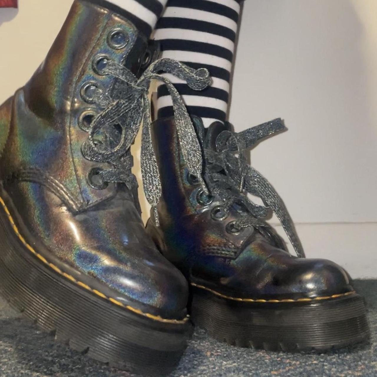 Dr Martens Vegan Molly Rainbow Boot gunmetal colour. Depop