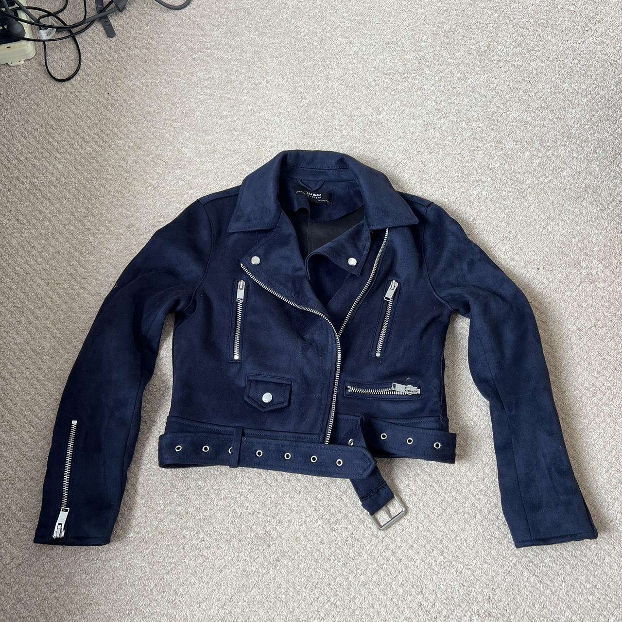 Size s faux suede navy biker jacket with lots
