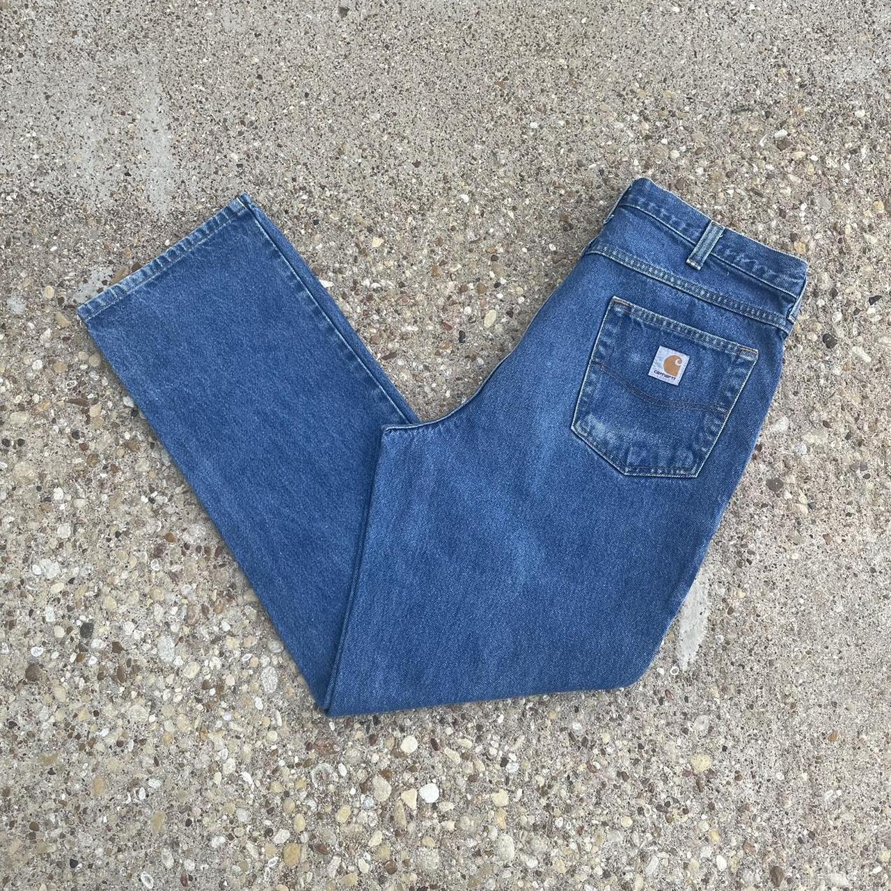 Vintage Y2K distressed Carhartt blue denim jeans... - Depop